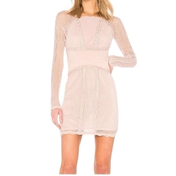 Free People Mixed Mesh Champagne Beige Bodycon Dress Sz S - Picture 1 of 5